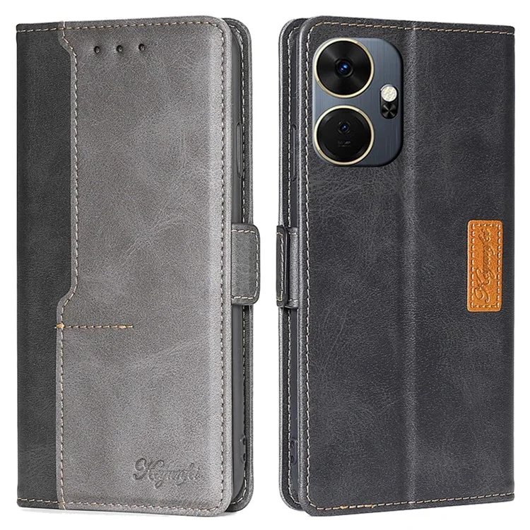 For itel P55+ Wholesale Phone Case Leather Wallet Dual Color Splicing Phone Cover - Black+Grey