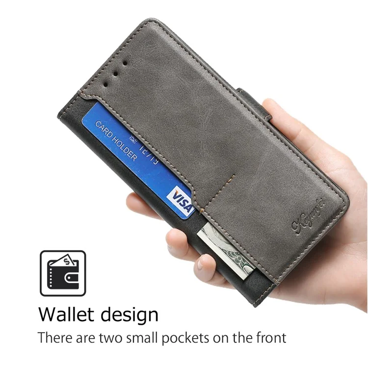 For itel P55+ Wholesale Phone Case Leather Wallet Dual Color Splicing Phone Cover - Black+Grey