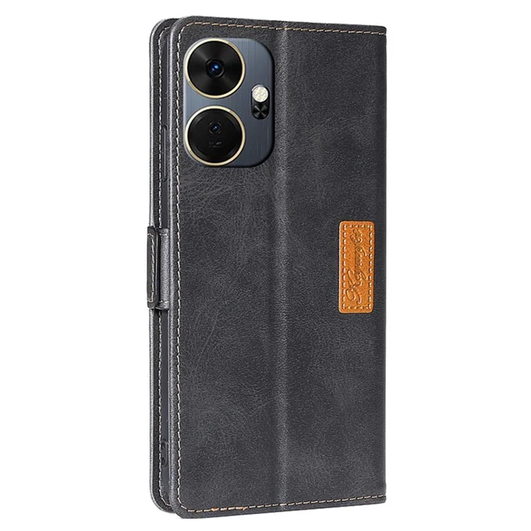 For itel P55+ Wholesale Phone Case Leather Wallet Dual Color Splicing Phone Cover - Black+Grey