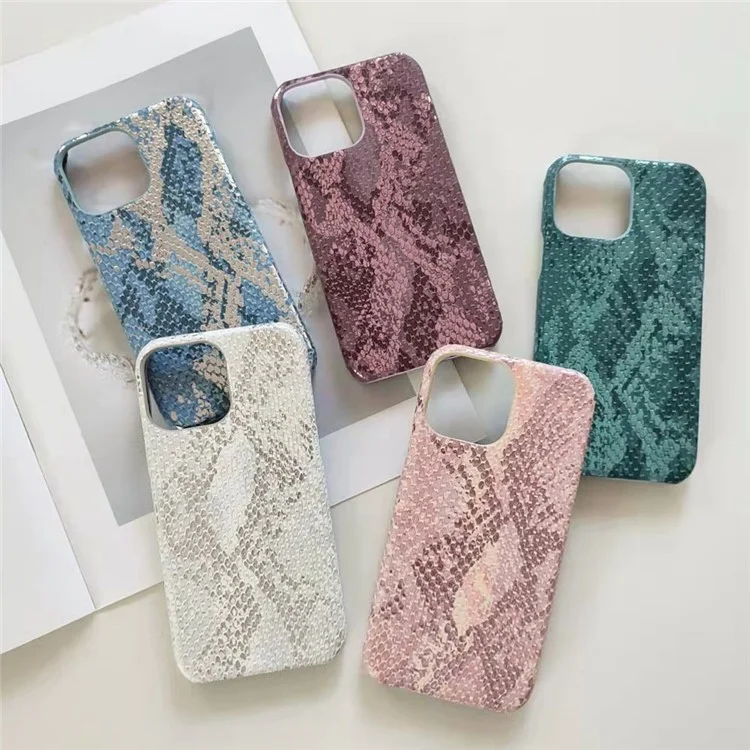 For iPhone 14 Pro Max Case Lacquered Snake Texture Anti-Scratch PU Leather+PC Phone Cover - White