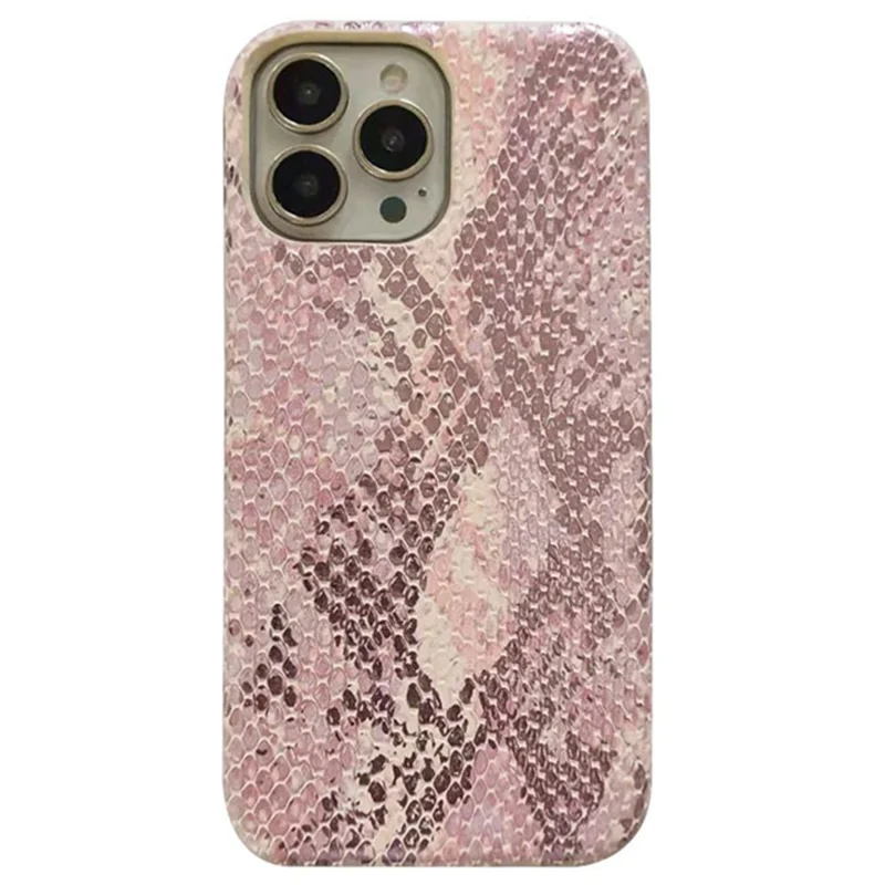For iPhone 14 Pro Case Lacquered Snake Texture PU Leather+PC Shockproof Phone Cover - Pink