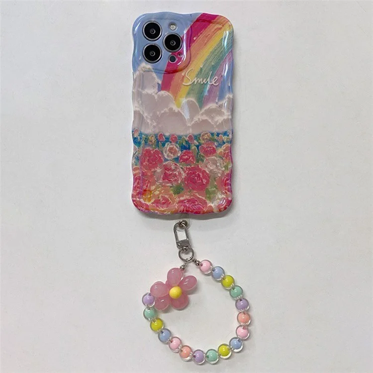 For iPhone 15 Pro Flower Rainbow Pattern Mobile Phone Case Solid Silicone Phone Shell - Rose