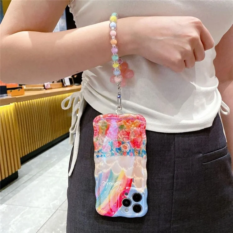 For iPhone 15 Pro Flower Rainbow Pattern Mobile Phone Case Solid Silicone Phone Shell - Rose