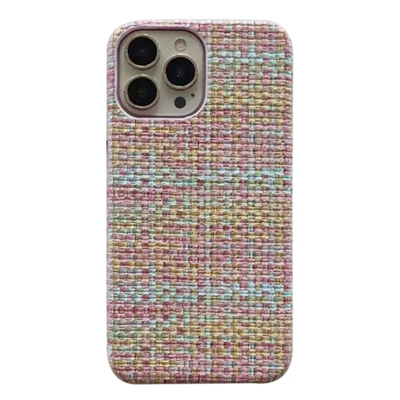 For iPhone 15 Pro Case Straw Mat Texture Heat Dissipation PC+PU Leather Phone Cover - Pink