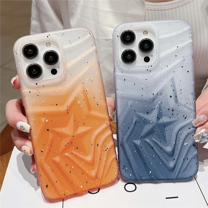 For iPhone 15 Pro Max Case Raised Star Pattern Gradient TPU Anti-drop Phone Cover - Lake Blue