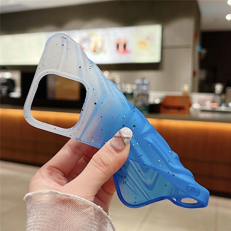 For iPhone 15 Pro Max Case Raised Star Pattern Gradient TPU Anti-drop Phone Cover - Lake Blue