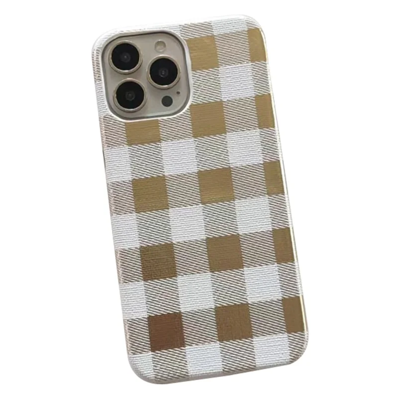 TPU+PU Leather Phone Case for iPhone 15 Pro Lacquered Grid Pattern Phone Cover Anti-Drop Shell - White