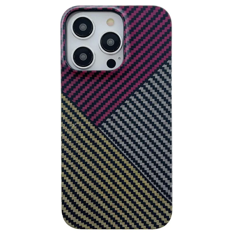 For iPhone 14 Pro Cover Shockproof PC Phone Protective Shell Carbon Fiber Texture Design - Red+Black+Yellow