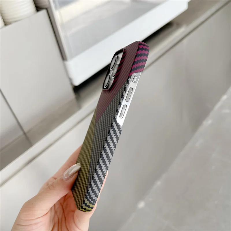 For iPhone 14 Pro Cover Shockproof PC Phone Protective Shell Carbon Fiber Texture Design - Red+Black+Yellow