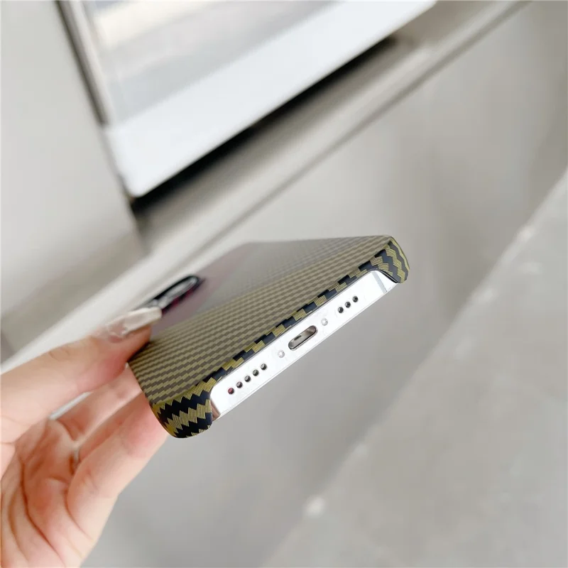 For iPhone 14 Pro Cover Shockproof PC Phone Protective Shell Carbon Fiber Texture Design - Red+Black+Yellow