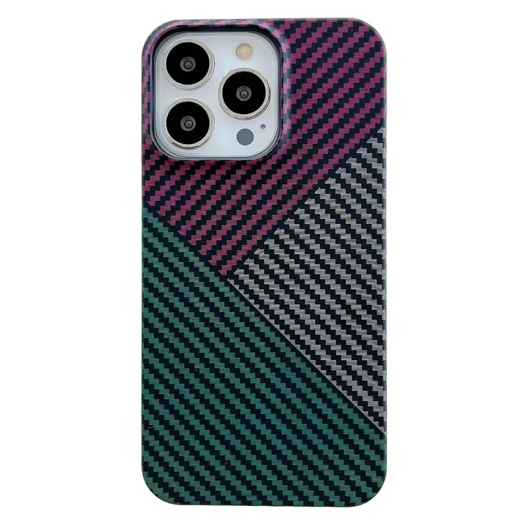 For iPhone 14 Pro Max Case Shockproof PC Phone Back Cover Carbon Fiber Texture Shell - Red+Black+Green