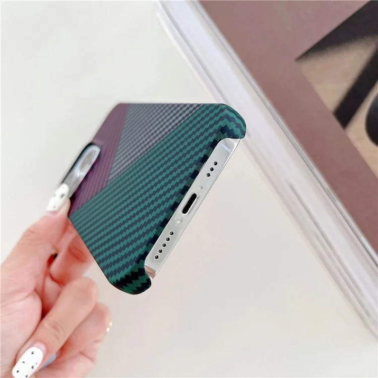 For iPhone 14 Pro Max Case Shockproof PC Phone Back Cover Carbon Fiber Texture Shell - Red+Black+Green