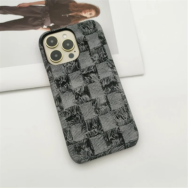 Capa de telefone para iPhone 13 Pro Max Wholesale - Textura Jeans PU+PC Anti-Arranhões - Preto