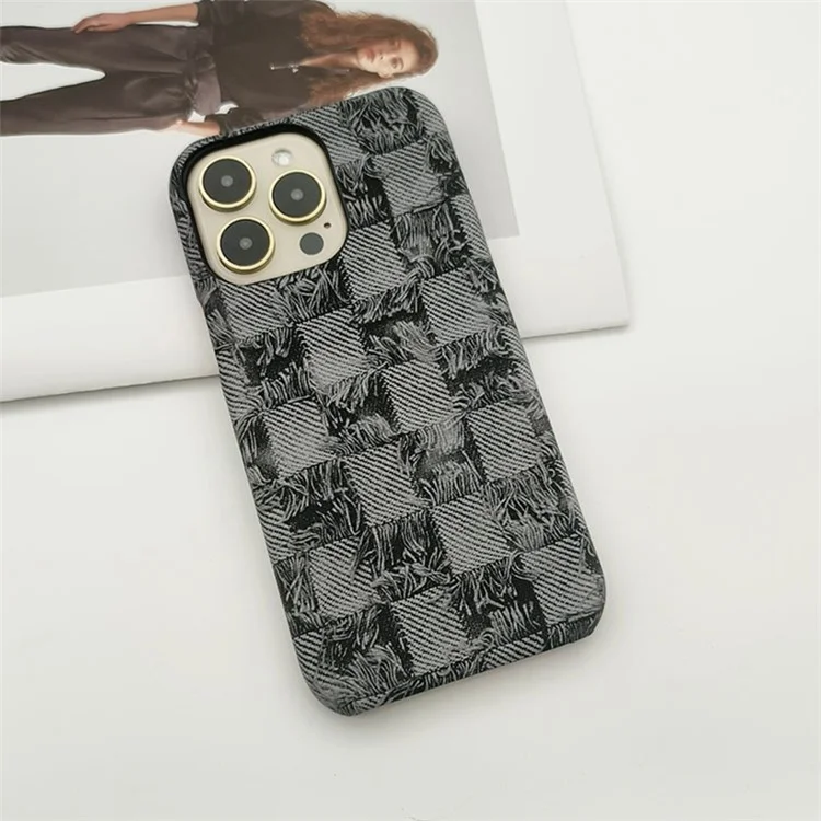 Für iPhone 15 Pro Max Großhandelshülle PU-Leder + PC Telefon-Schutzabdeckung Jeans-Textur-Design - Schwarz