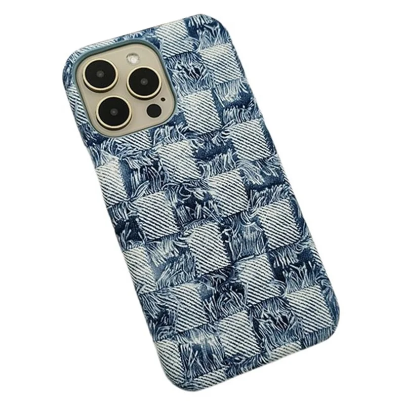 For iPhone 13 Pro   Phone Case Shockproof Jeans Texture PU+PC Phone Cover - Sky Blue