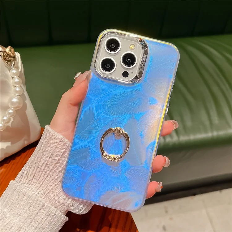 Pour iPhone 13 Pro Max IMD Electroplating Phone Case PC+TPU Matte Cover with Ring Kickstand - AR1