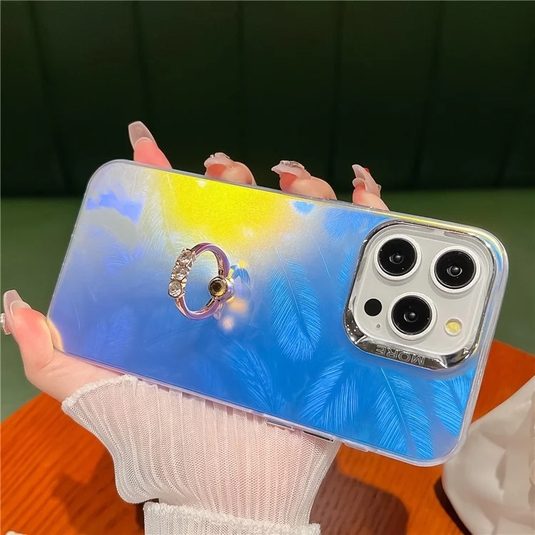 Pour iPhone 13 Pro Max IMD Electroplating Phone Case PC+TPU Matte Cover with Ring Kickstand - AR1