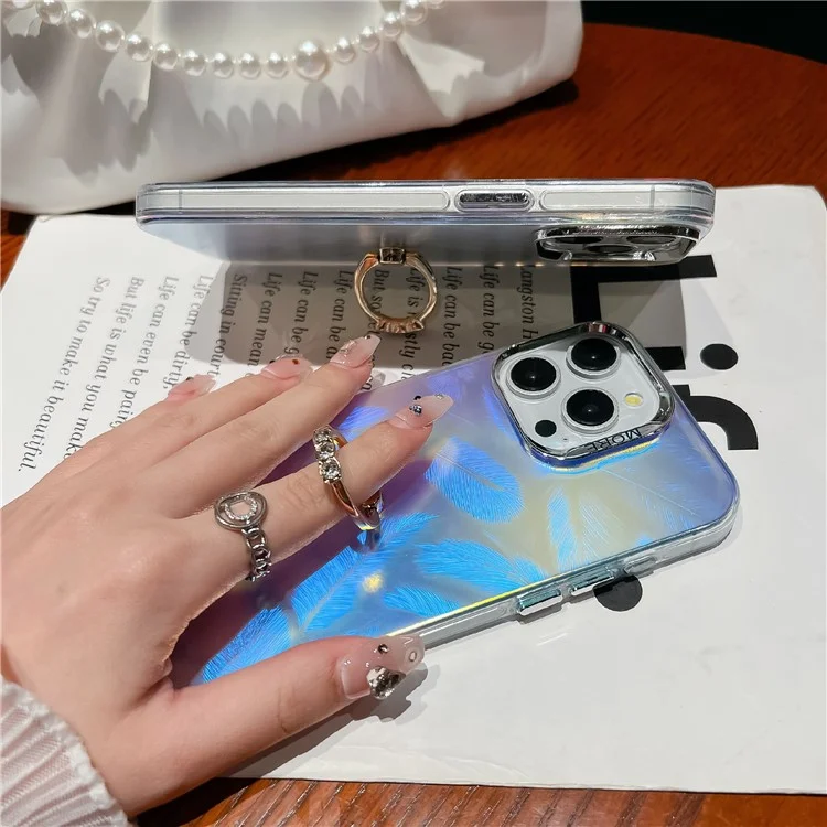 Pour iPhone 13 Pro Max IMD Electroplating Phone Case PC+TPU Matte Cover with Ring Kickstand - AR1