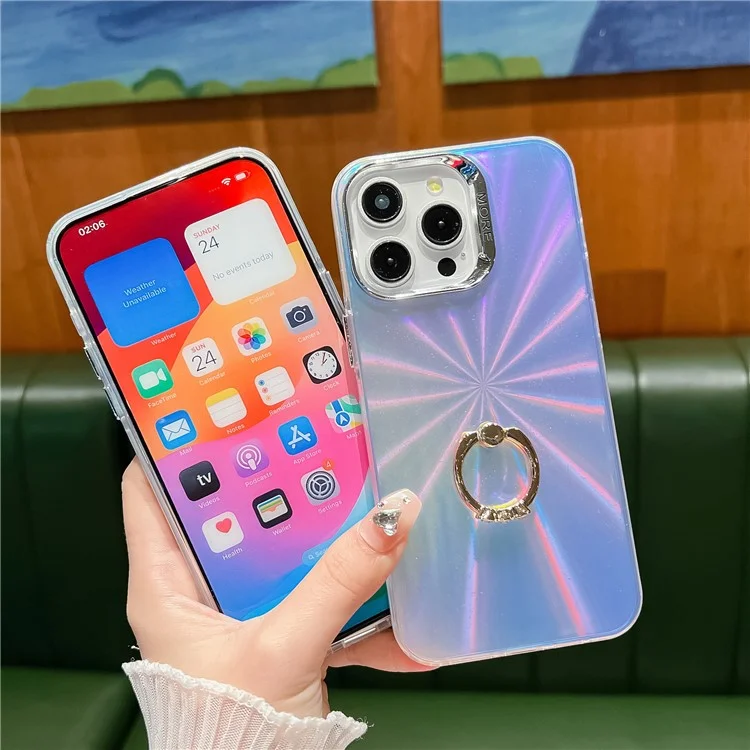 Pour iPhone 13 Pro Max IMD Electroplating Phone Case PC+TPU Matte Cover with Ring Kickstand - AR1