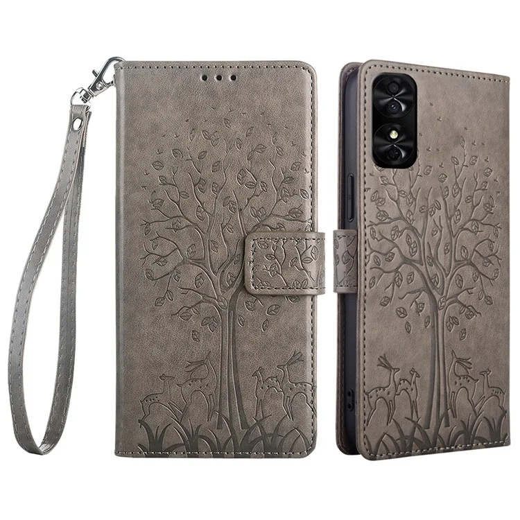 Für TCL 50 SE Wallet Case PU Leder Hirsch-Baum-Muster Handyhülle Großhandel - Grau