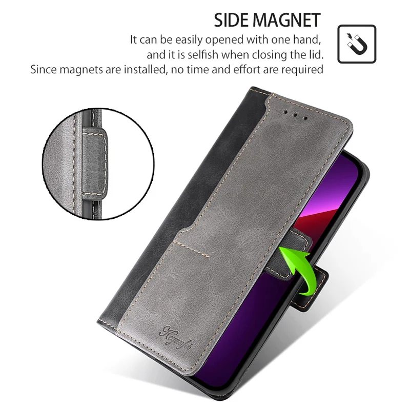 Per Huawei Pura 70 Pro / 70 Pro+ Custodia telefonica all'ingrosso in pelle Portafoglio Bicolore Splicing Cover per telefono - Nero+Grigio
