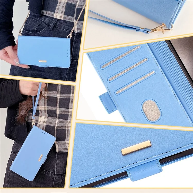 Para Huawei Pura 70 Pro / Pura 70 Pro+ Estuche PU Leather + Soft TPU Cartera Cruzada Bandolera Funda Teléfono - Azul