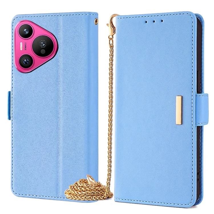 Pour Huawei Pura 70 Case PU Leather Wallet Stand Phone Cover avec Crossbody Shoulder Strap - Bleu