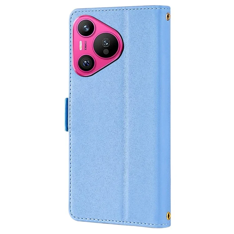 Pour Huawei Pura 70 Case PU Leather Wallet Stand Phone Cover avec Crossbody Shoulder Strap - Bleu