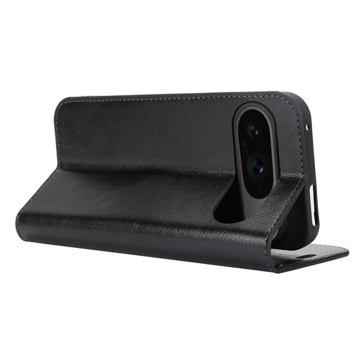 Para Google Pixel 9 / Pixel 9 Pro Case Waxy Split Leather Wallet Stand Protective Phone Cover - Preto