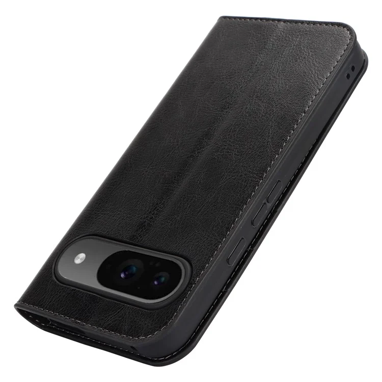 Para Google Pixel 9 / Pixel 9 Pro Case Waxy Split Leather Wallet Stand Protective Phone Cover - Preto