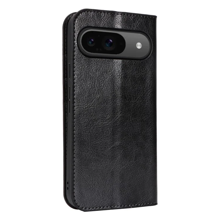 Para Google Pixel 9 / Pixel 9 Pro Case Waxy Split Leather Wallet Stand Protective Phone Cover - Preto