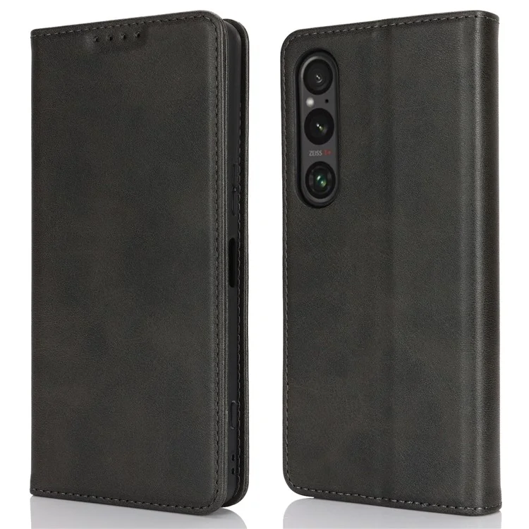 For Sony Xperia 1 VI Case PU Leather Wallet Stand Magnetic Closing Phone Cover - Black