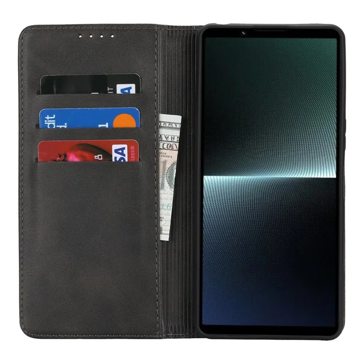 For Sony Xperia 1 VI Case PU Leather Wallet Stand Magnetic Closing Phone Cover - Black