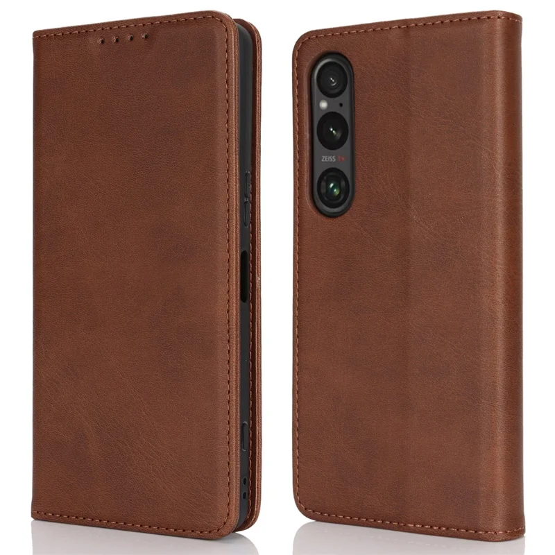For Sony Xperia 1 VI Case PU Leather Wallet Stand Magnetic Closing Phone Cover - Dark Brown