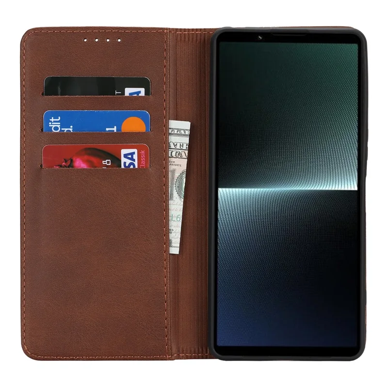 For Sony Xperia 1 VI Case PU Leather Wallet Stand Magnetic Closing Phone Cover - Dark Brown
