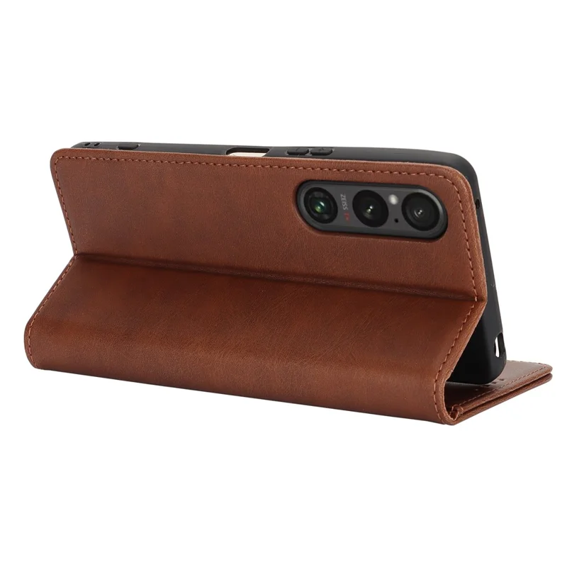 For Sony Xperia 1 VI Case PU Leather Wallet Stand Magnetic Closing Phone Cover - Dark Brown