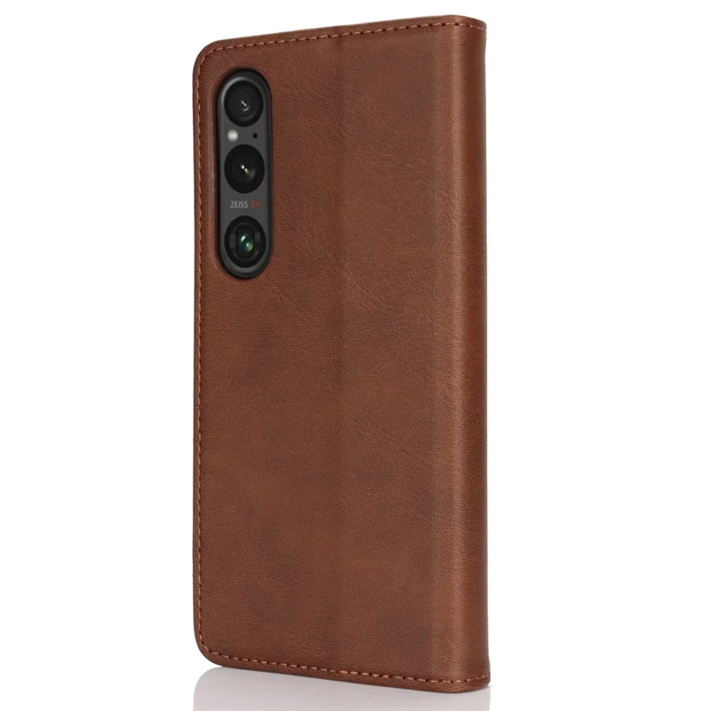 For Sony Xperia 1 VI Case PU Leather Wallet Stand Magnetic Closing Phone Cover - Dark Brown