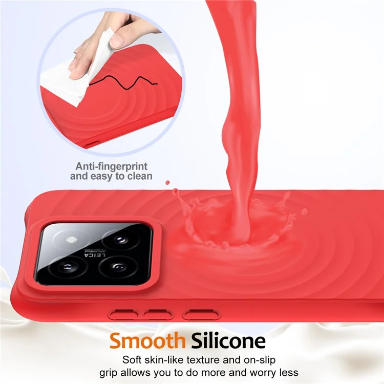 For Xiaomi 14 Case Compatible with MagSafe Ripple Texture Liquid Silicone Protective Cover with Strap - Red