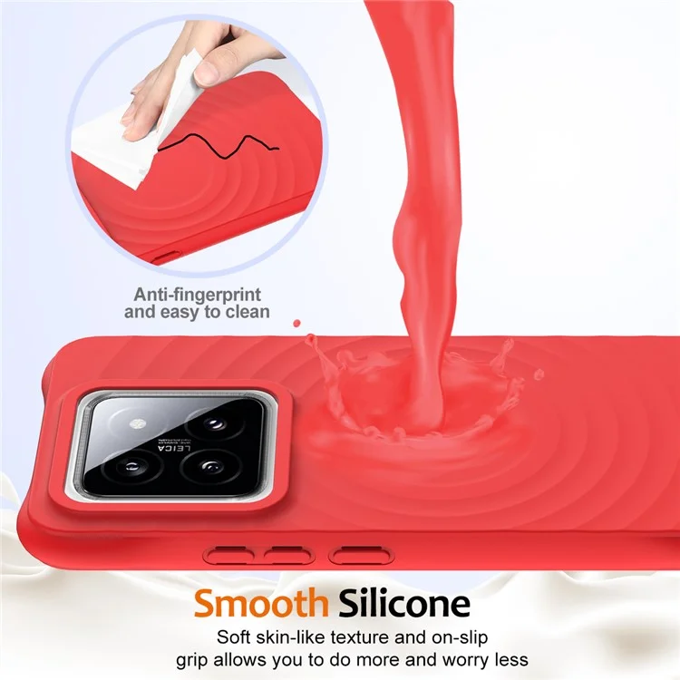 For Xiaomi 14 Pro Magnetic Phone Case with Strap Ripple Texture Liquid Silicone Cover - Red