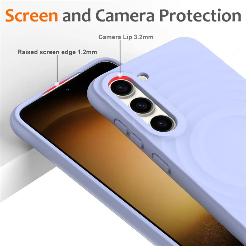 For Samsung Galaxy S23+ Magnetic Phone Case Ripple Texture Liquid Silicone Shockproof Cover - Purple