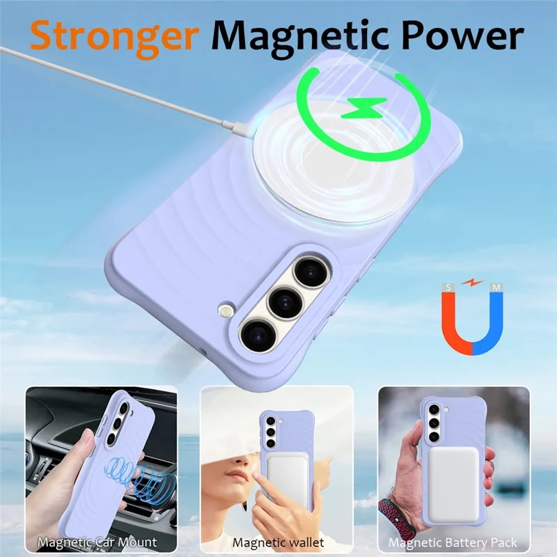 For Samsung Galaxy S23+ Magnetic Phone Case Ripple Texture Liquid Silicone Shockproof Cover - Purple