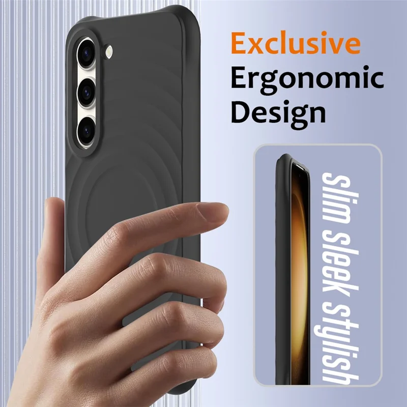 Magnetic Phone Case for Samsung Galaxy S23 Ripple Texture Liquid Silicone Cover - Black