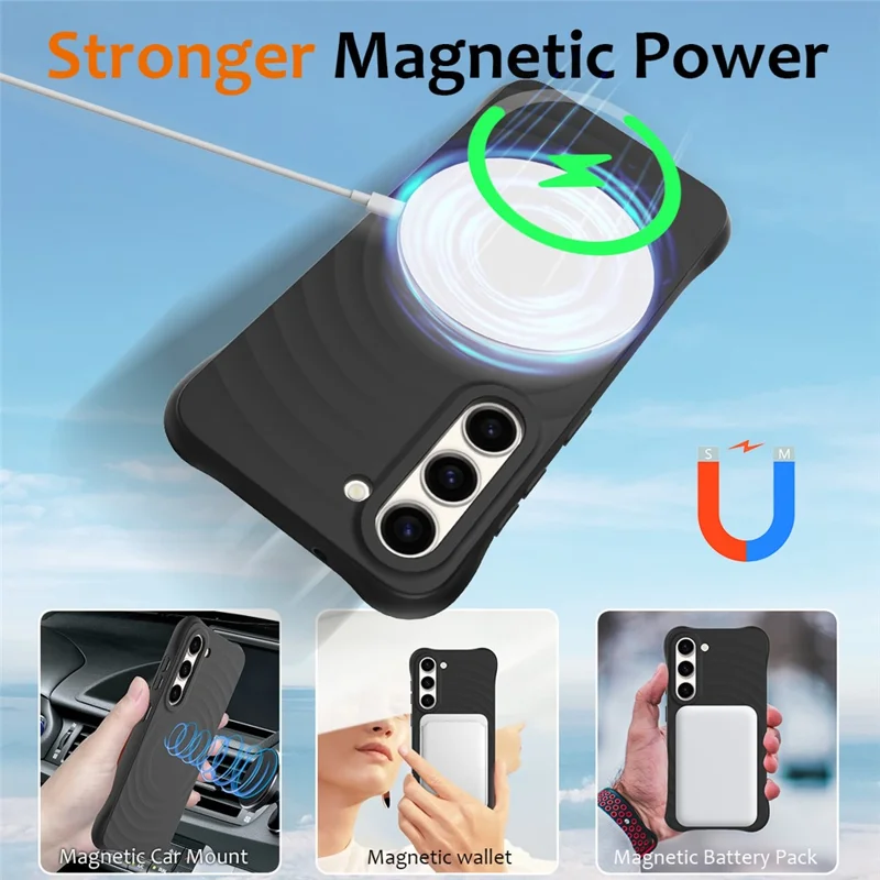 Magnetic Phone Case for Samsung Galaxy S23 Ripple Texture Liquid Silicone Cover - Black