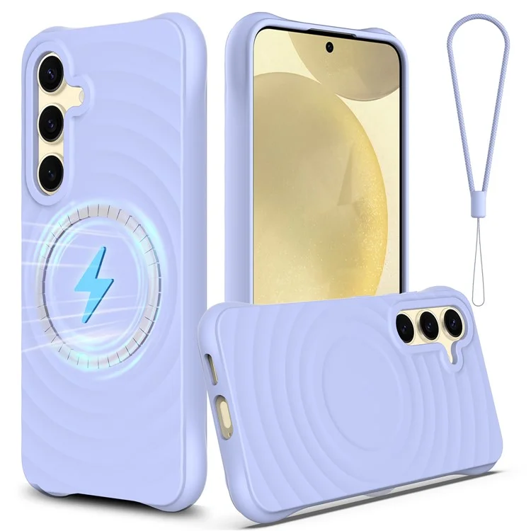 Pour Samsung Galaxy S23 FE Magnetic Case Ripple Texture Liquid Silicone Cover with Hand Strap - Pourpre