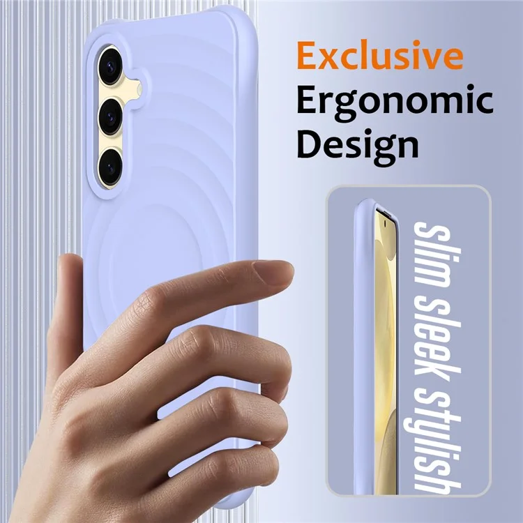 Pour Samsung Galaxy S23 FE Magnetic Case Ripple Texture Liquid Silicone Cover with Hand Strap - Pourpre