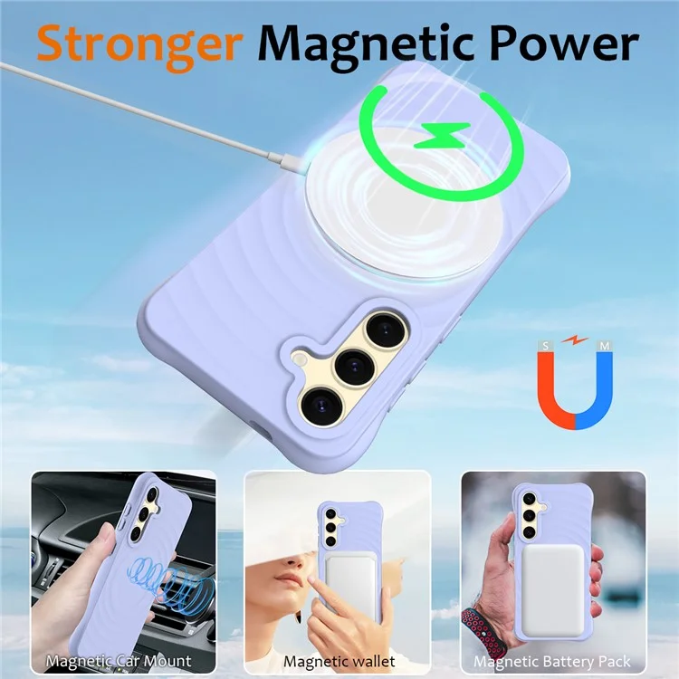 Pour Samsung Galaxy S23 FE Magnetic Case Ripple Texture Liquid Silicone Cover with Hand Strap - Pourpre