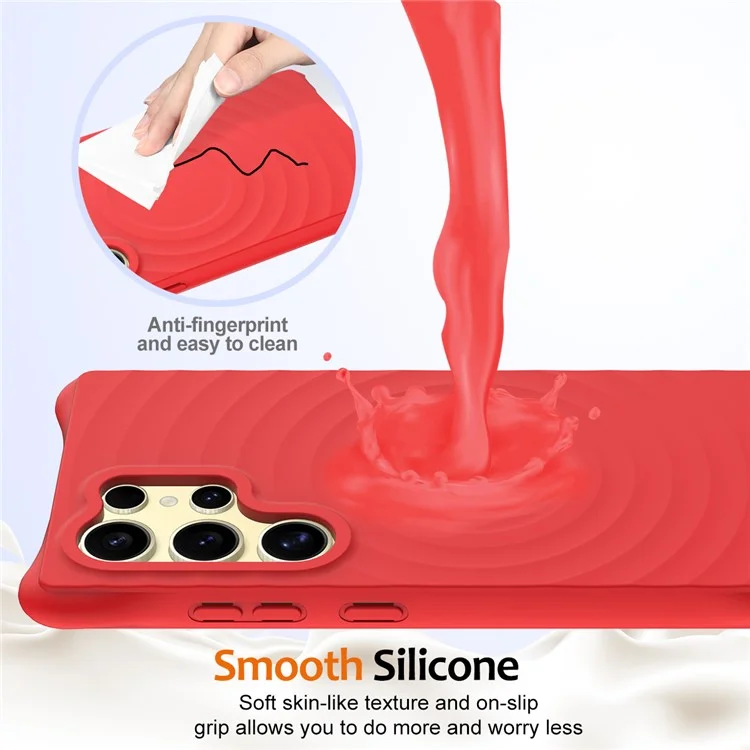 For Samsung Galaxy S23 Ultra Magnetic Case with Strap Ripple Texture Liquid Silicone Phone Cover - Red