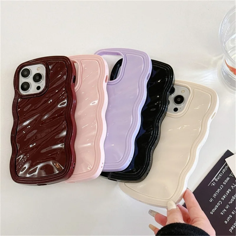 For iPhone 13 Pro Max Case Anti-Scratch TPU Phone Cover with Water Ripple Design - Wine Red