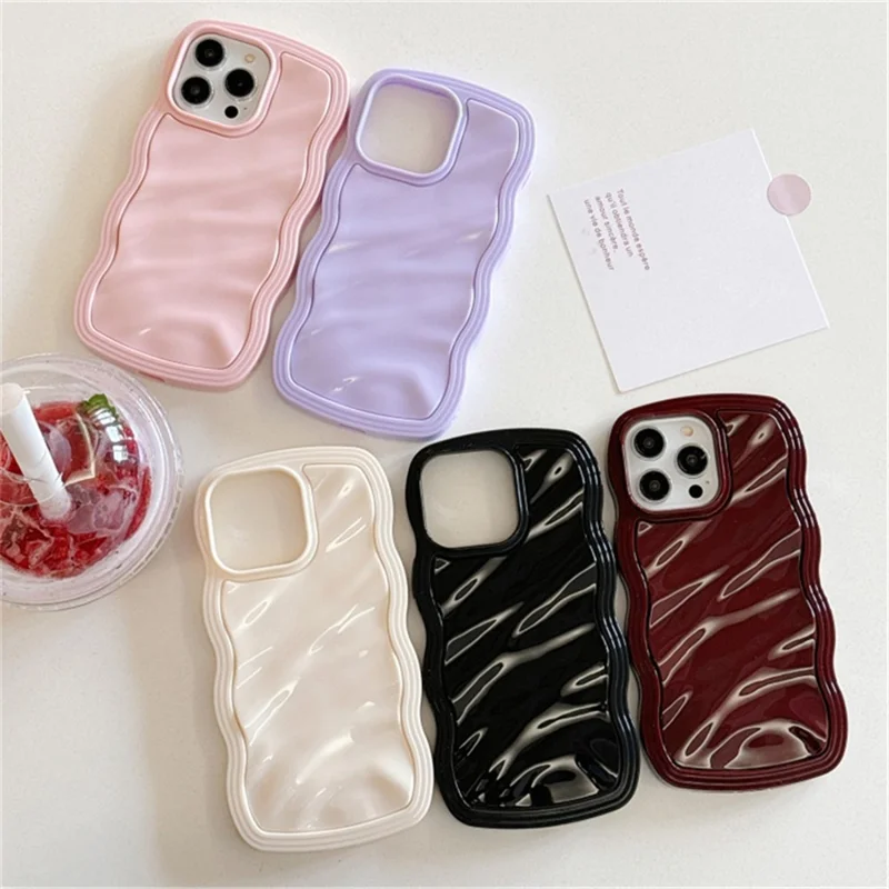 For iPhone 13 Pro Max Case Anti-Scratch TPU Phone Cover with Water Ripple Design - Wine Red