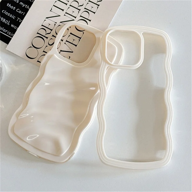 For iPhone 15 TPU Case Wave Frame Water Ripple Mobile Phone Back Cover - White